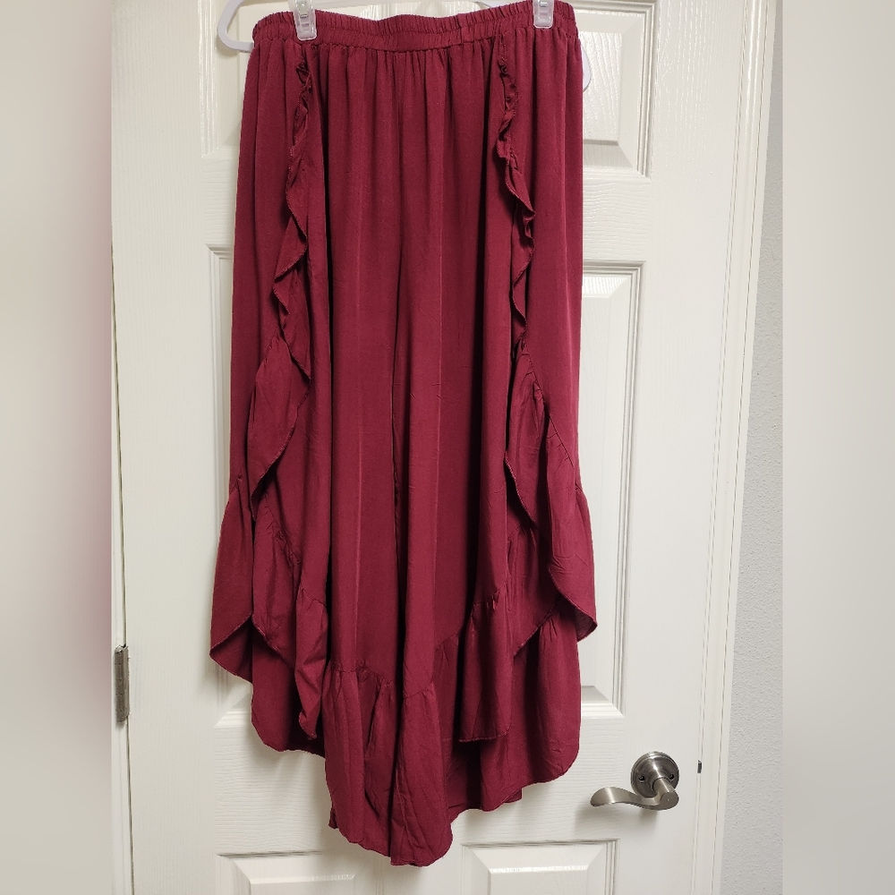 Women's ruffle trim wrap high waist wide leg pants